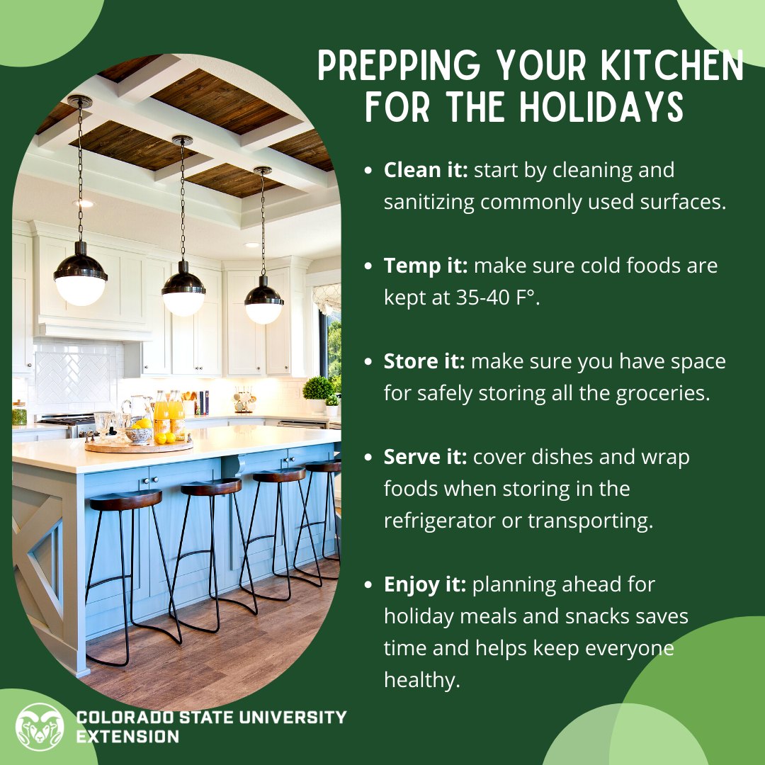 The holiday season is coming up and it's time to prepare your kitchen! By visiting the link, you can find ways to keep your kitchen clean and safe cooking temps.

 #foodsmartcolorado #kitchen #holidays #prepping #cleaning #storingfood #servingfood #cooking #temperature
