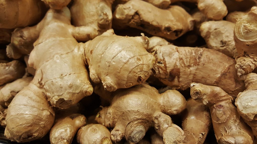 Pile of fresh ginger roots.