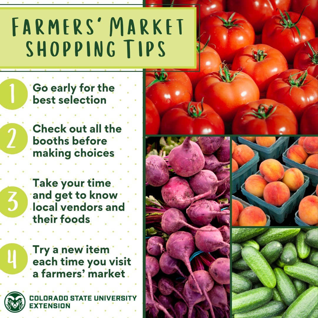 Farmers' markets are a great way to find wonderful produce that is grown in Colorado. Visit the link in our bio to explore more Farmers' market shopping tips and food safety recommendations.

#foodsmartcolorado #coloradoproduce #shopping #produce #farmersmarket #coloradofarmersmarket #foodsafety #local