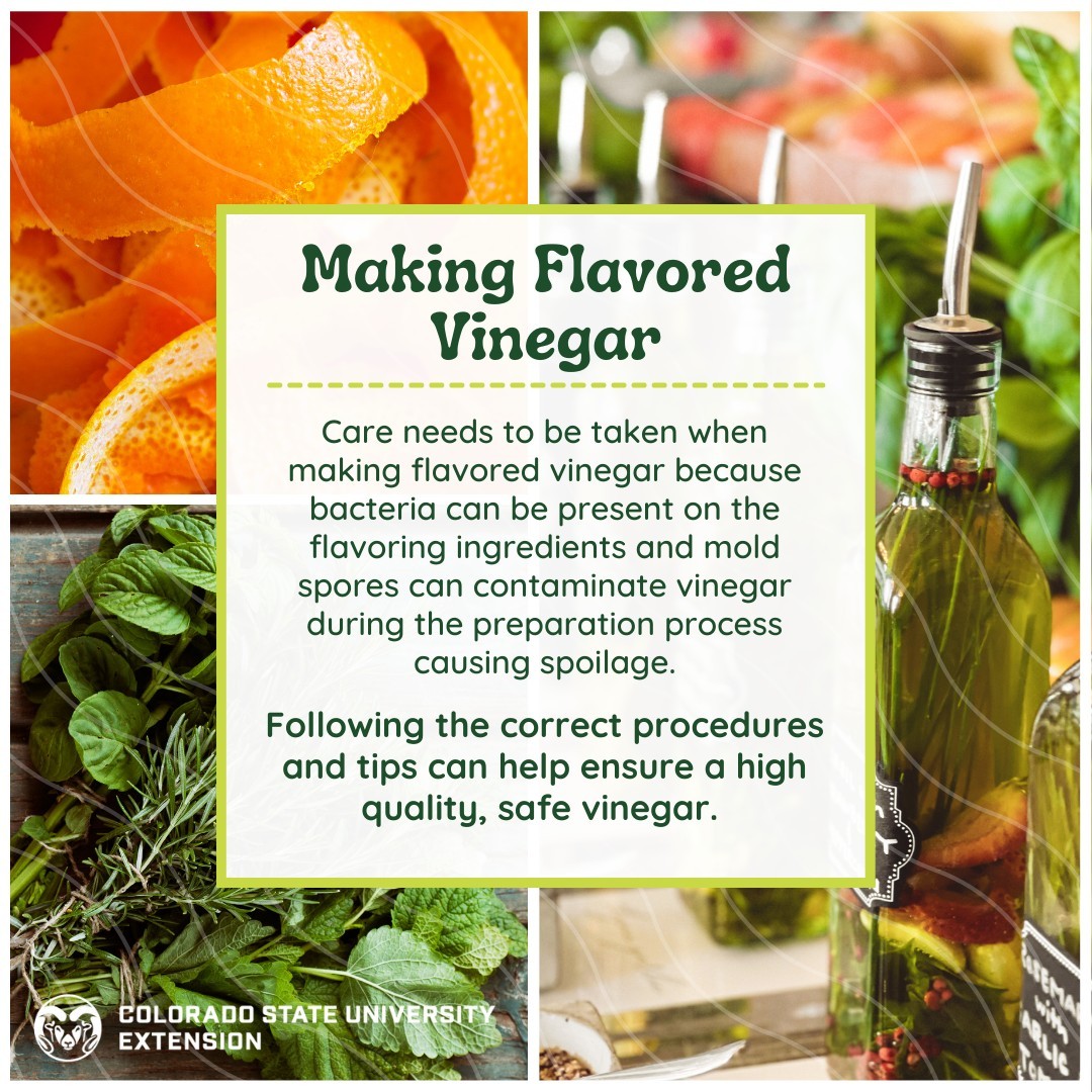 Flavored vinegar is fun and easy to make at home. Visit the link in our bio to find the correct procedures and tips so you can make a high quality and safe vinegar.

 #foodsmartcolorado #vinegar #flavoredvinegar #herbs #fruits #spices #ingredients