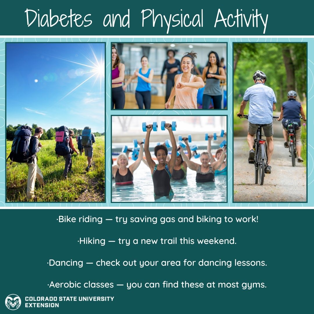 November is American Diabetes Month. Getting enough physical activity is very important. Visit the link in our bio to explore some physical activity ideas! 

 #foodsmartcolorado #diabetes #physicalactivity #activities #biking #hiking #dancing #aerobics #exercise