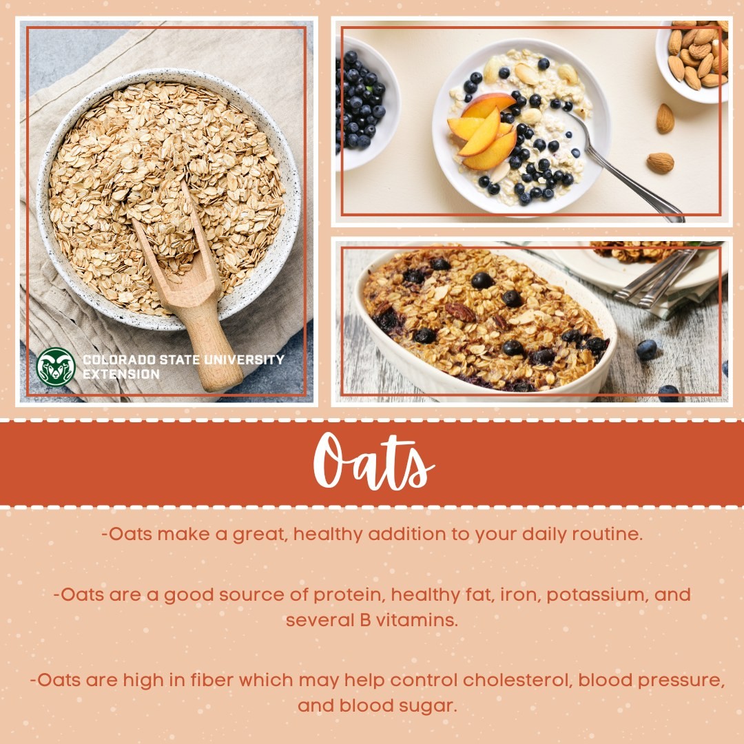 January is national oatmeal month and there are lots of ways to enjoy oats all year round. Visit the link in our bio to learn why to eat oats, varieties, and some helpful tips. 

 #foodsmartcolorado #oats #oatmeal #protein #fiber #tips #granola #cookies