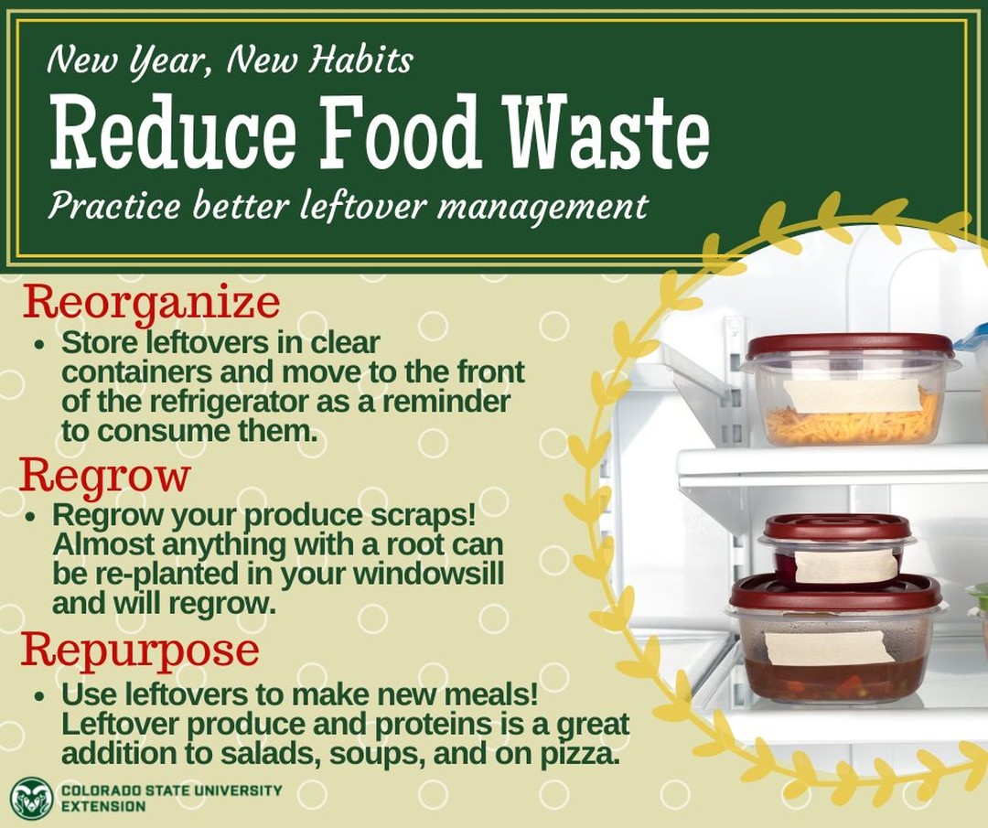 Welcome in the new year by adopting new habits. Better leftover management practices are a great way to reduce food waste at home. Learn more ways to reduce food waste by following the link in our bio!