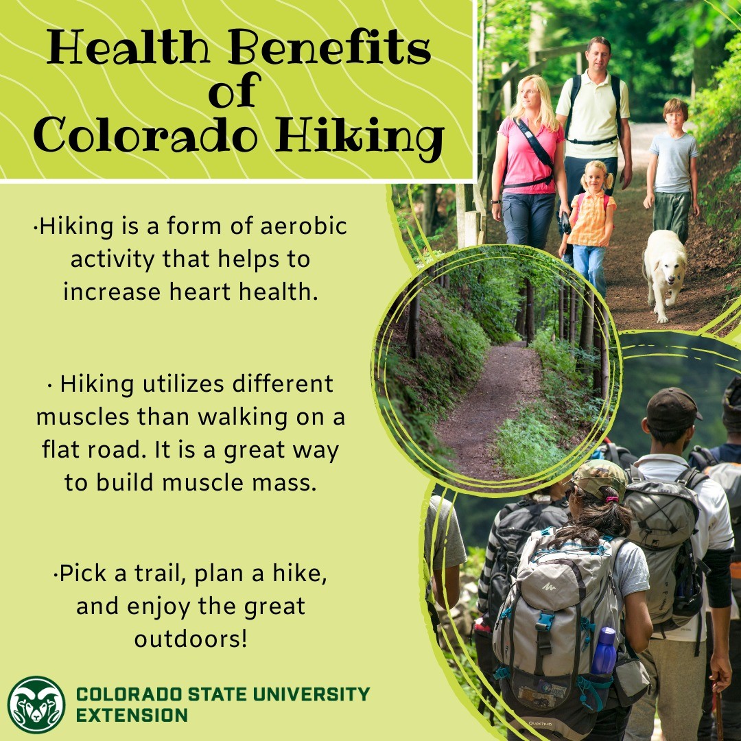 Hiking is a great way to engage in physical activity and enjoy Colorado's open spaces. Learn the health benefits and a few tips about hiking by visiting the link in our bio.

#foodsmartcolorado #colorado #hiking #outdoors #active #hiking #healthbenefits #physicalactivity