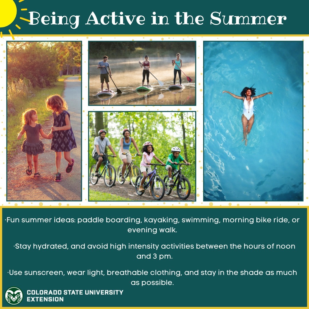 During the summer there are endless opportunities to stay active. Visit the link in our bio to explore summer activities and beat the heat!

 #foodsmartcolorado  #summer  #summertime  #activities  #summeractivities  #hydration  #sunscreen  #swimming